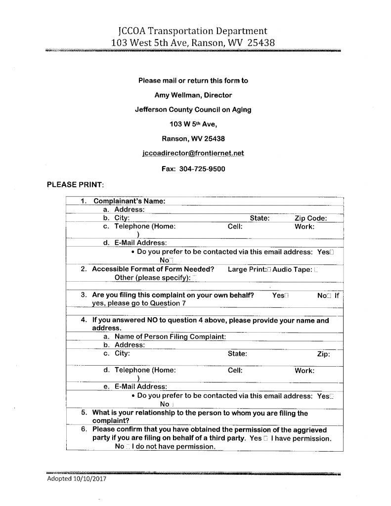 COMPLAINT FORM AND PROCEDURES (Page 3)