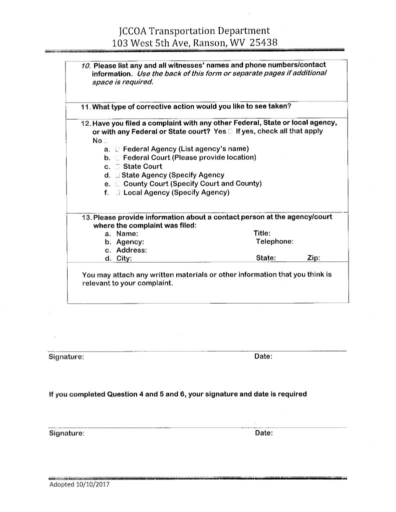 COMPLAINT FORM AND PROCEDURES (Page 5)